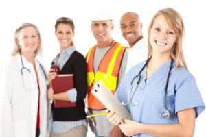 Happy Young Nurse And People From Different Walks of Life who receives Occupational Medicine Services